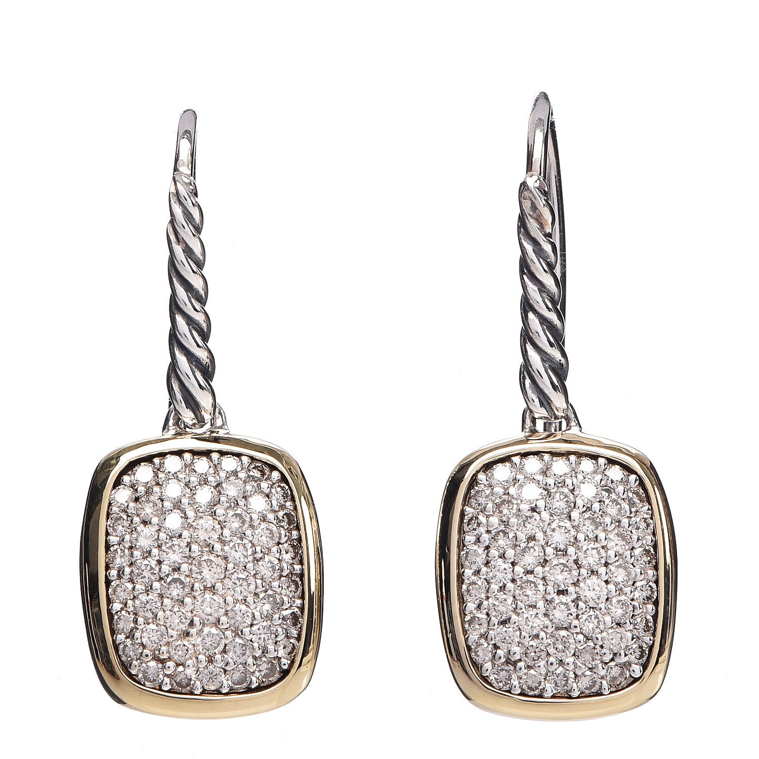 David Yurman Sterling Silver 18K Yellow Gold Diamond Noblesse Drop Earrings 1 of 4