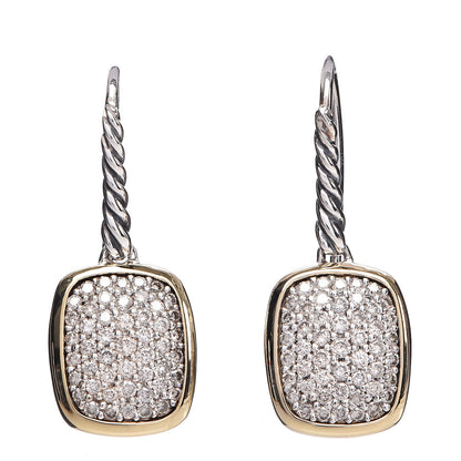 David Yurman Sterling Silver 18K Yellow Gold Diamond Noblesse Drop Earrings 1 of 4