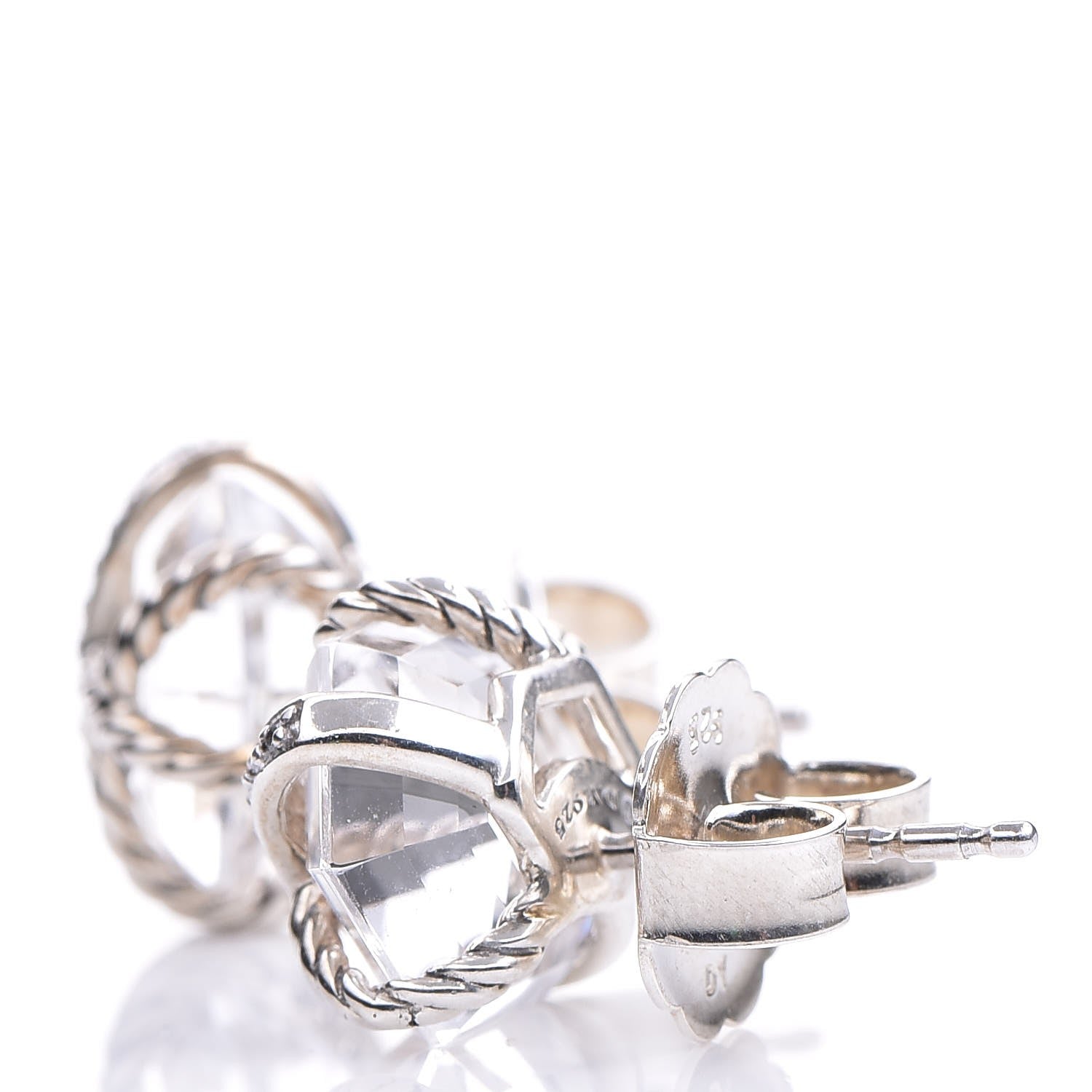 David Yurman Sterling Silver Diamond Crystal 10mm Cable Wrap Earrings 4 of 5