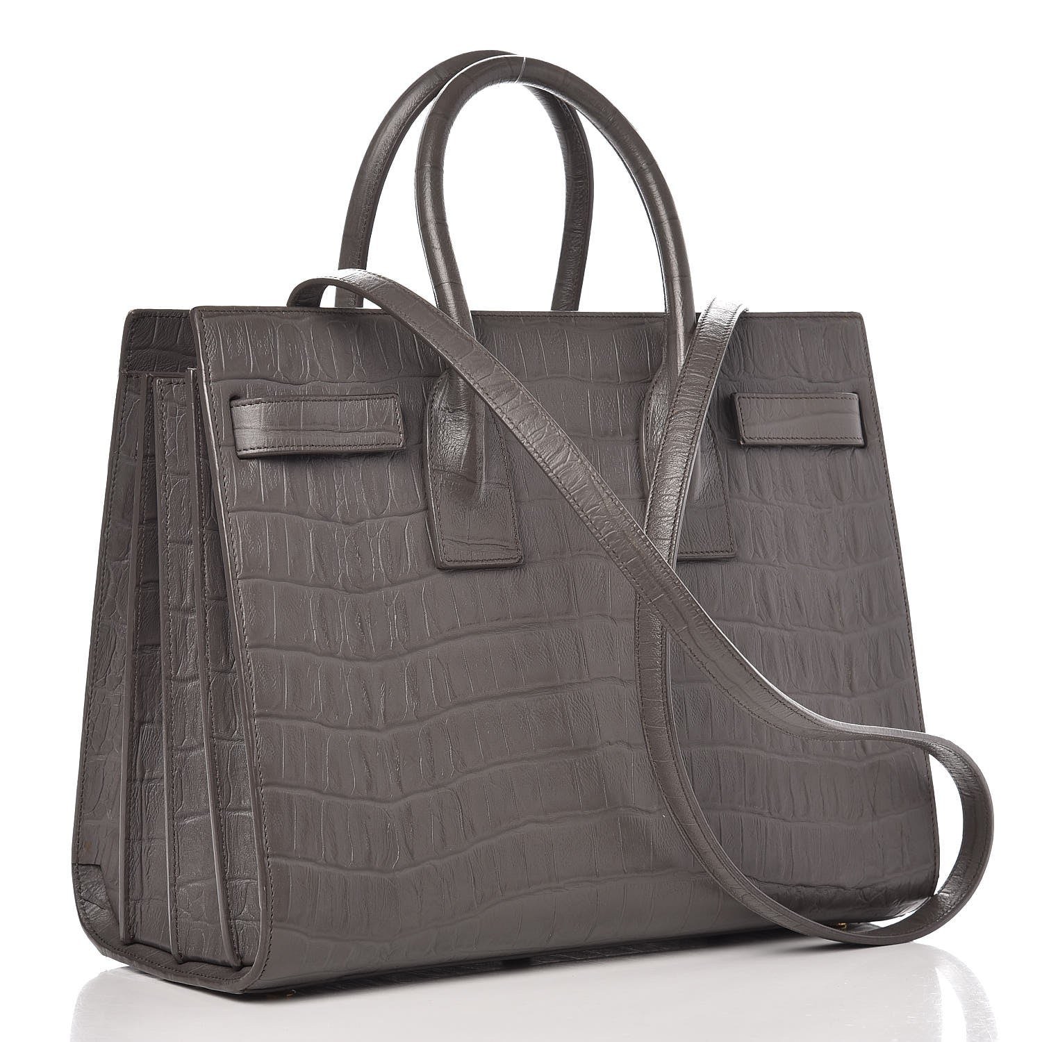Saint Laurent Calfskin Crocodile Embossed Small Sac De Jour Earth 3 of 12