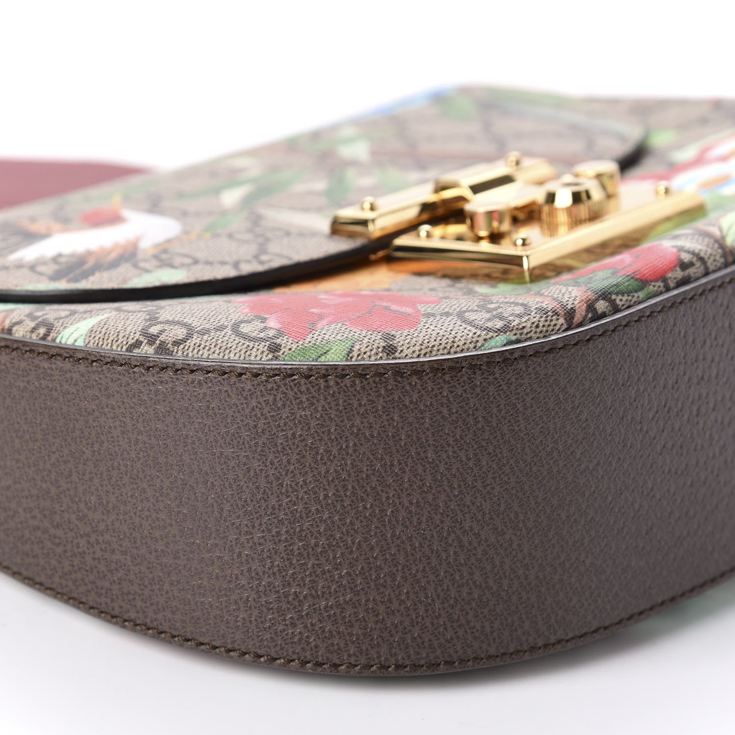 Gucci GG Supreme Monogram Tian Web Medium Padlock Messenger Shoulder Bag Beige Multicolor New Acero 6 of 11
