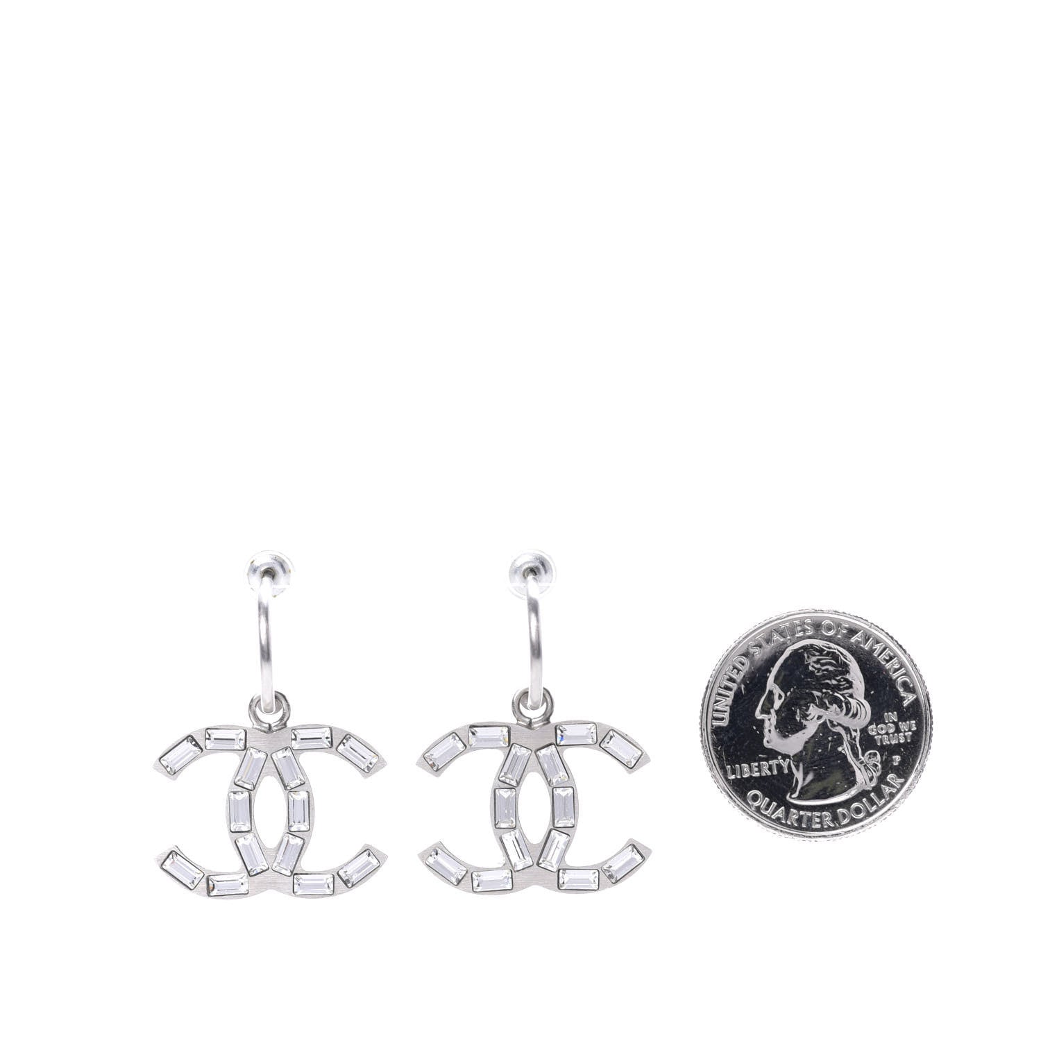 Chanel Baguette Crystal CC Dangle Earrings Silver 2 of 5