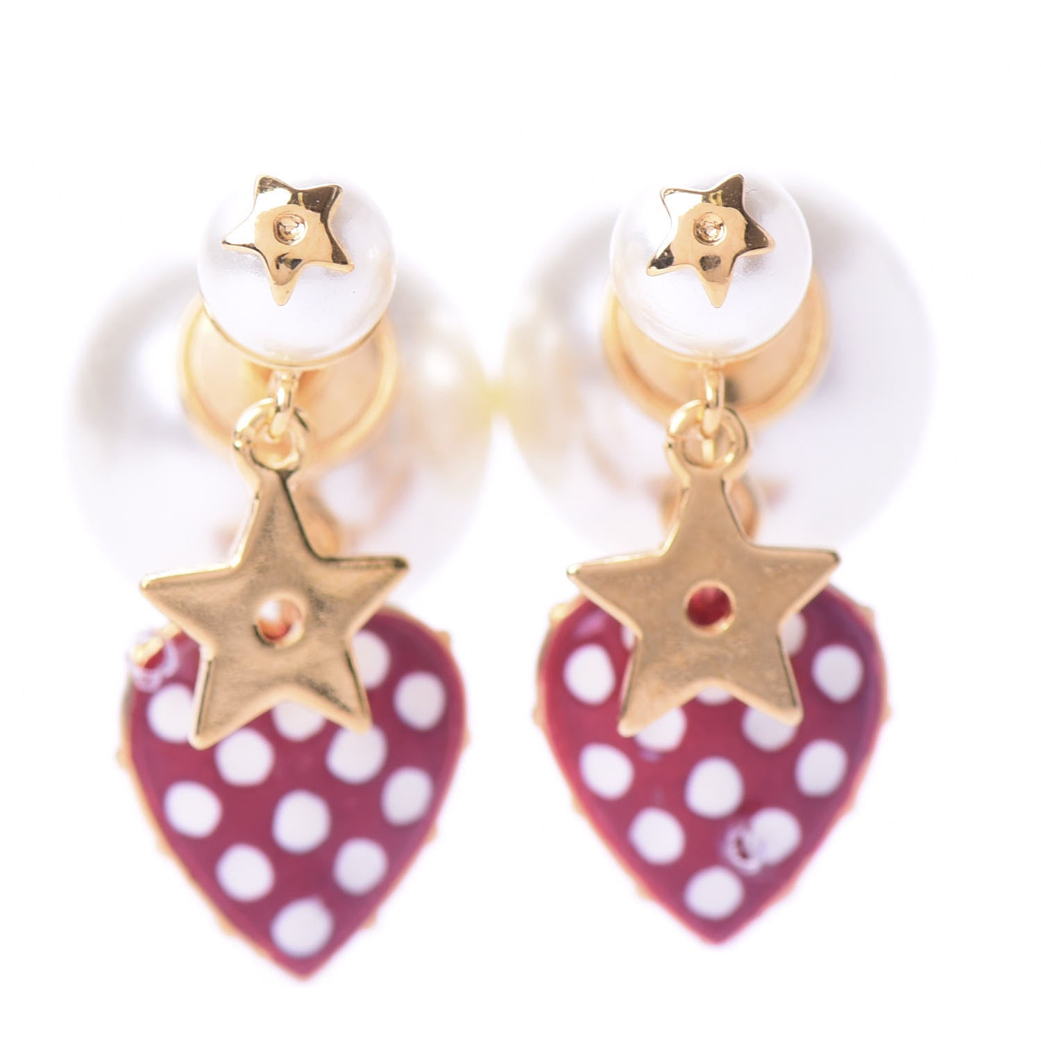 Christian Dior Pearl Heart Dioramour Tribal Earrings Gold Red 3 of 5