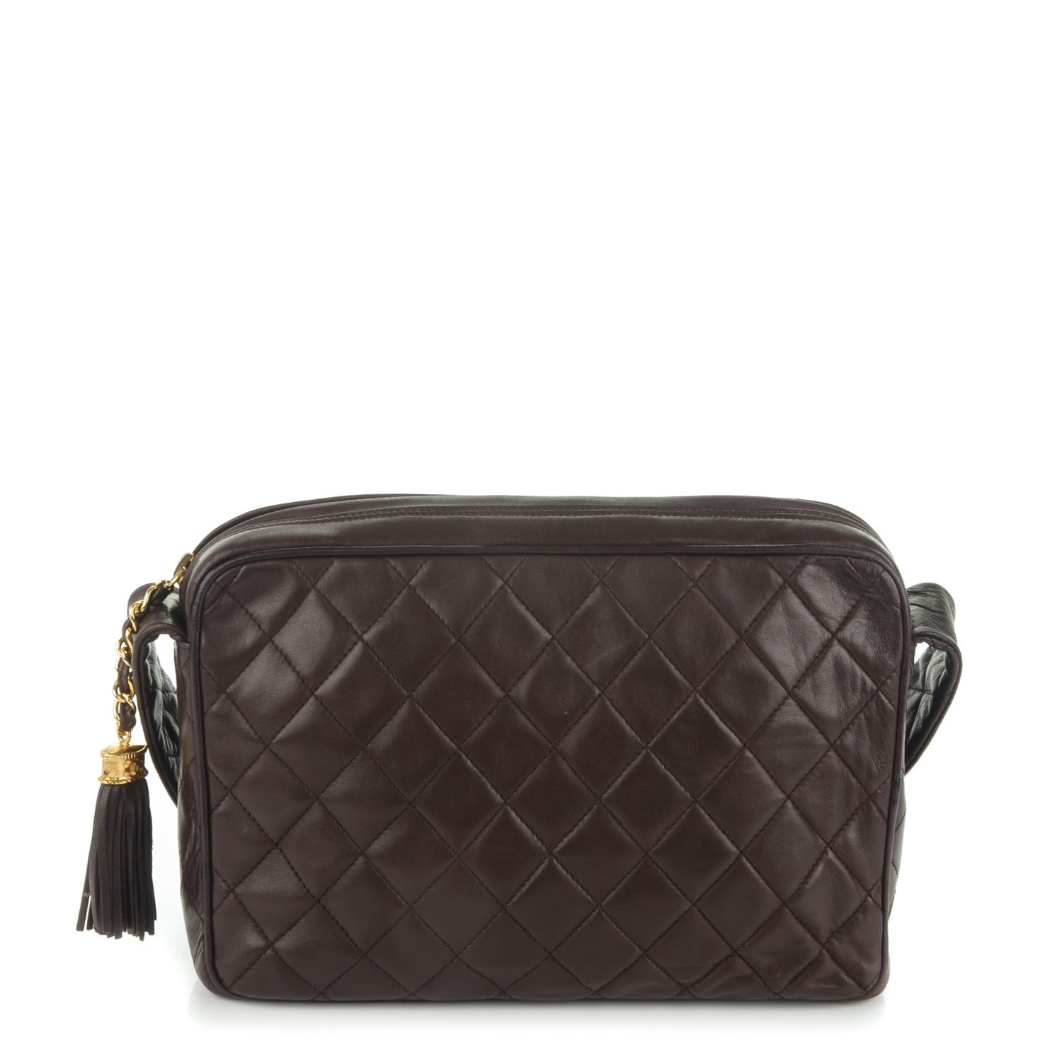 Chanel Lambskin Quilted Tassel Camera Case Brown 1 of 8