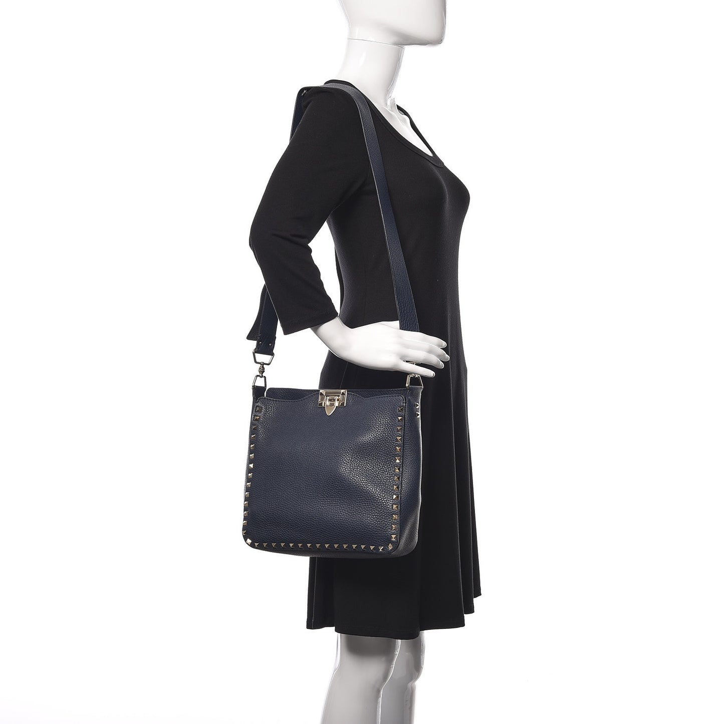 Pebbled Calfskin Small Rockstud Flip-Lock Messenger Bag Marine