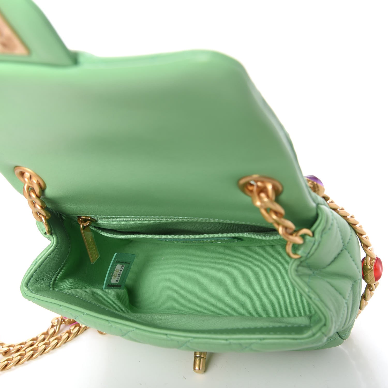 Chanel Lambskin Resin Quilted Mini Pearl Samba Square Flap Green 5 of 11