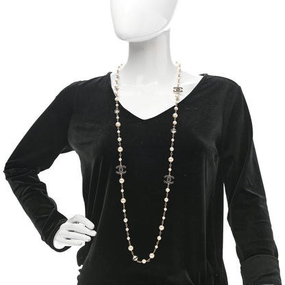 Chanel Pearl Crystal CC Long Necklace Black Gold 2 of 8