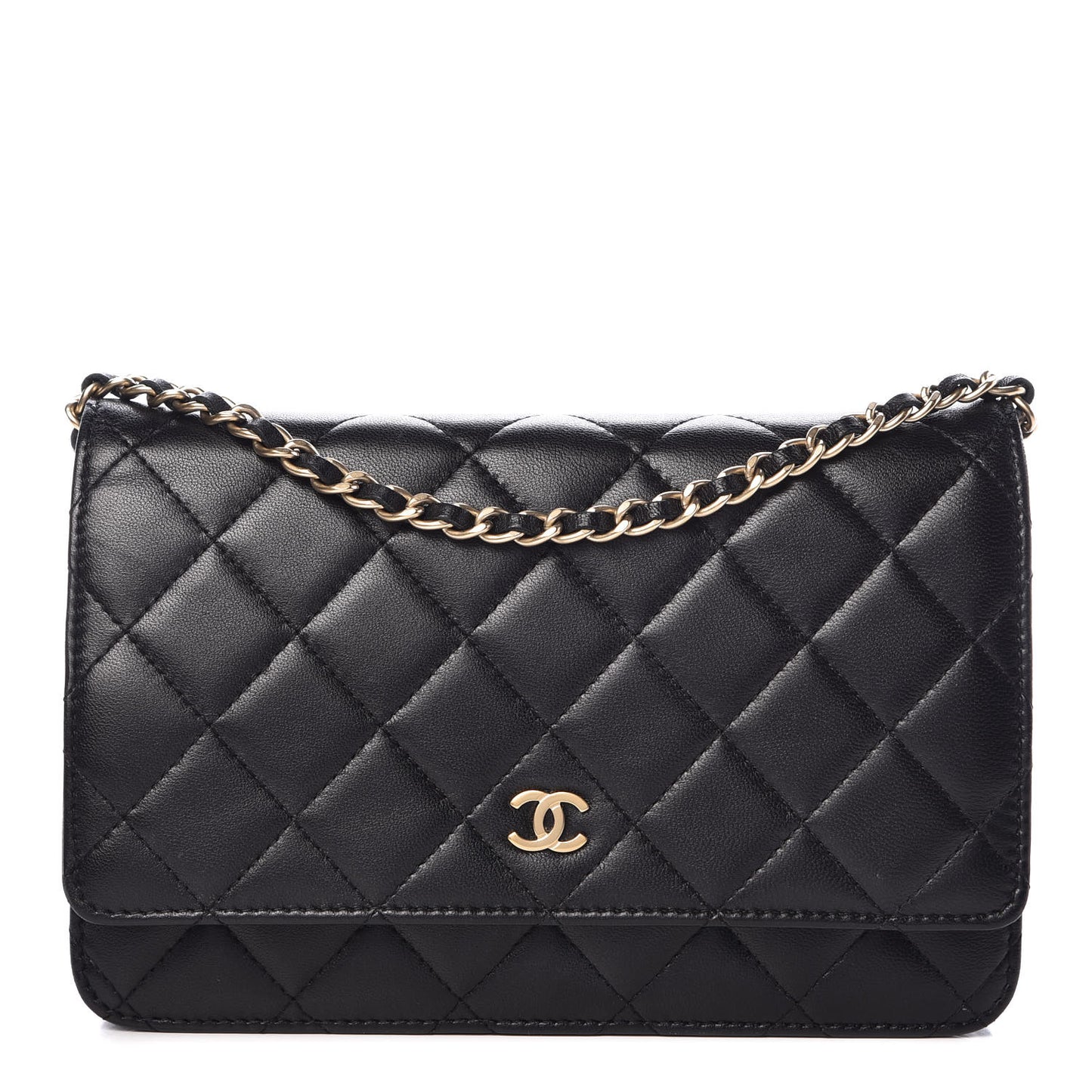 Lambskin Quilted Wallet On Chain WOC Black