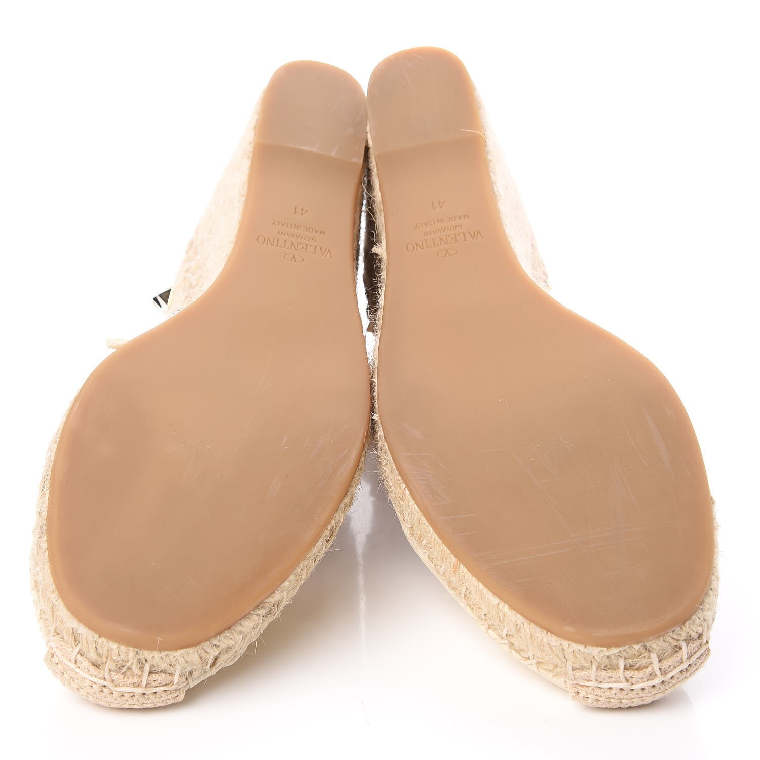 Valentino Garavani Grained Calfskin Rockstud Ankle Wrap Espadrille 15/85mm Wedges 41 Light Ivory 7 of 8