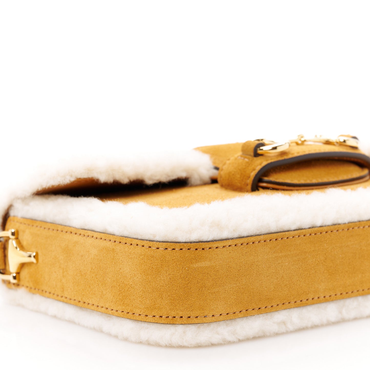 Suede Shearling Horsebit Mini 1955 Shoulder Bag Honey Beige Milk