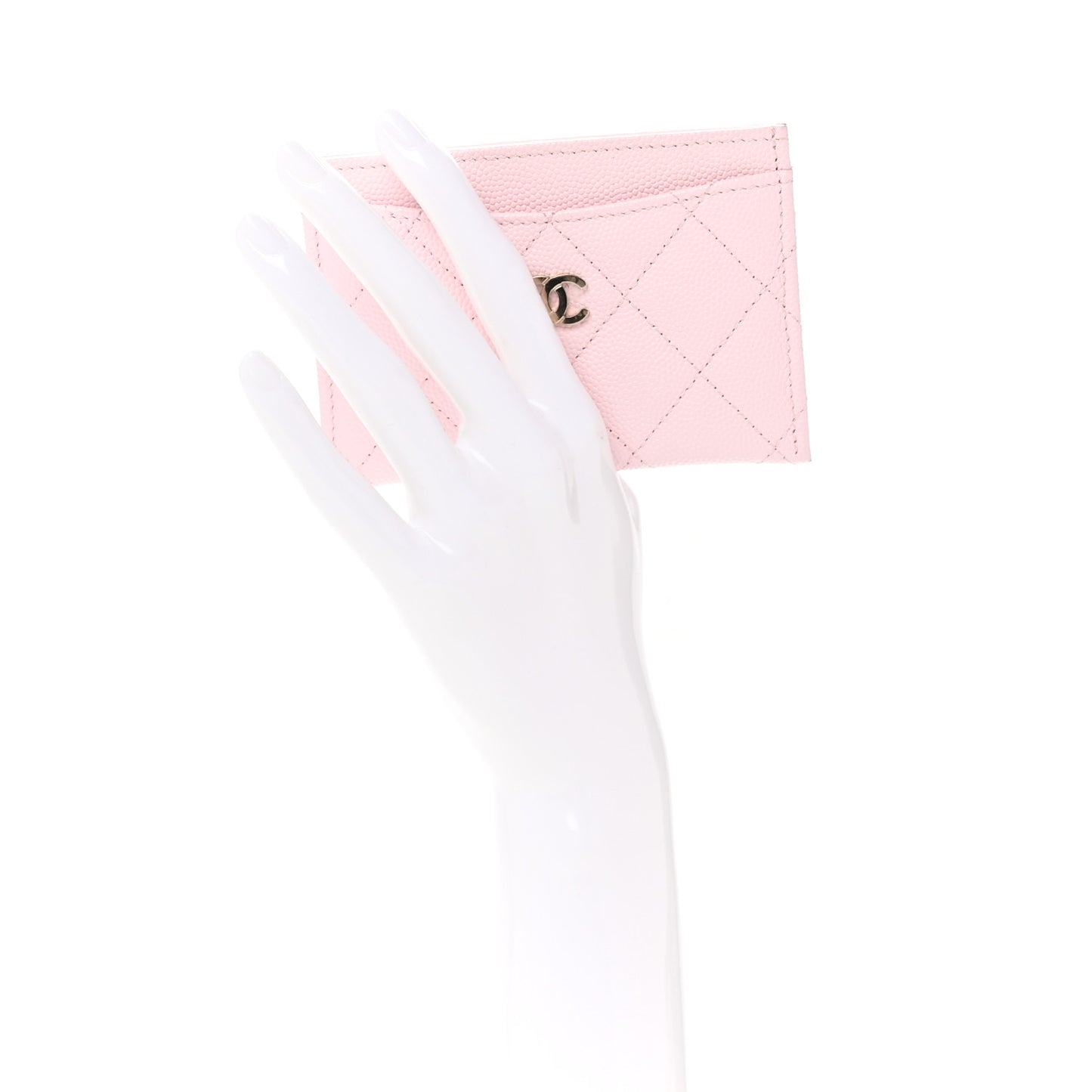 Caviar Quilted Card Holder Light Pink