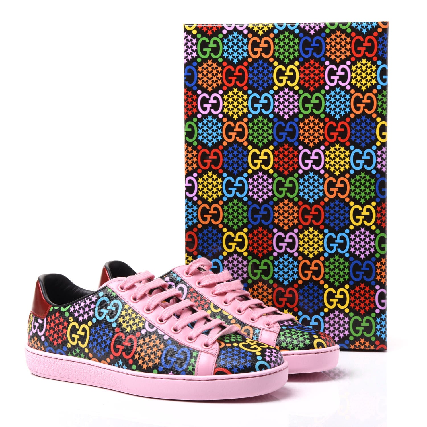 Gucci GG Supreme Monogram Psychedelic Womens Ace Sneakers 37 Black Multicolor Sugar Pink 9 of 9