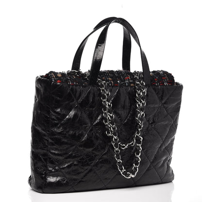 Chanel Glazed Calfskin Quilted Tweed Portobello Tote Black Red 3 of 8