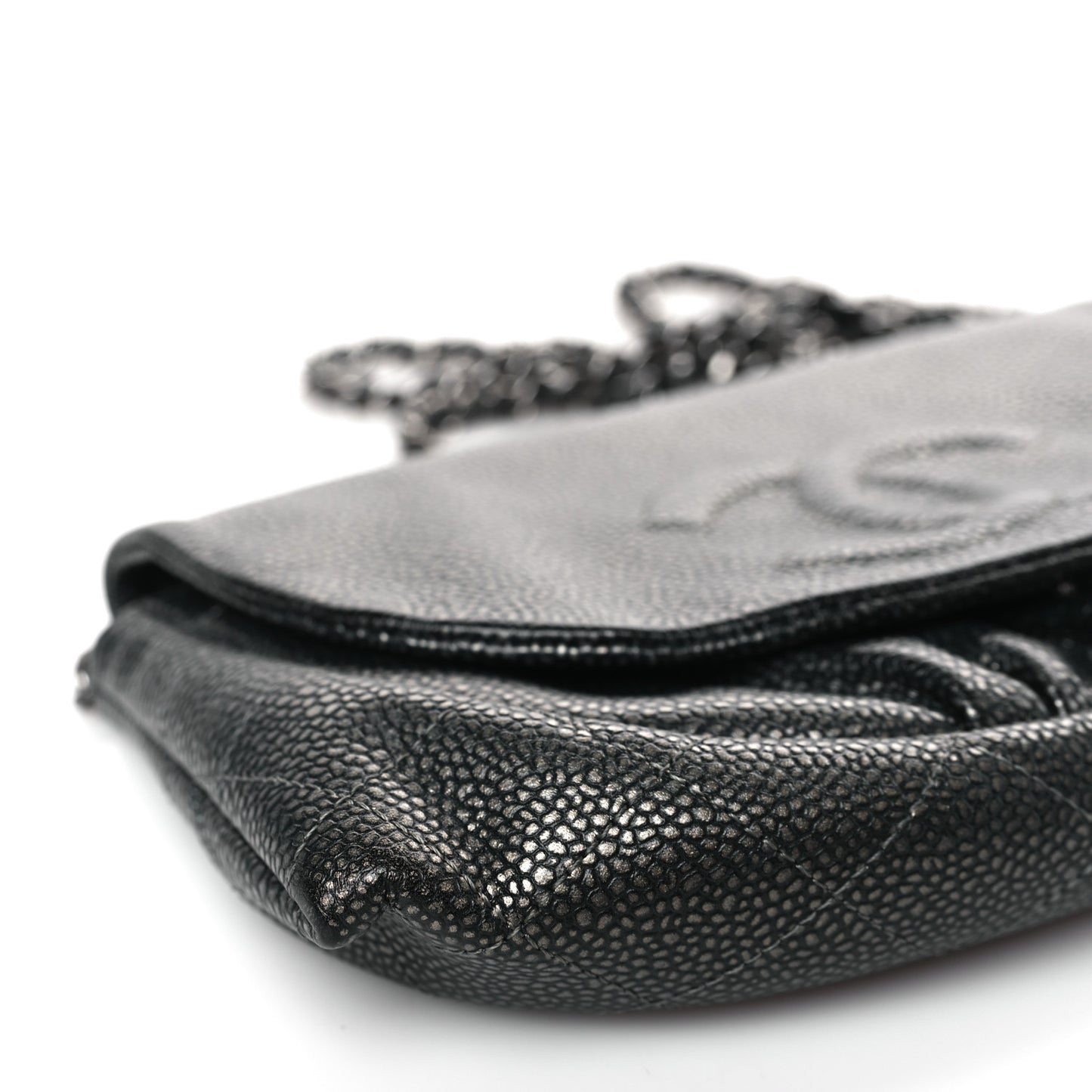 Metallic Caviar Half Moon Wallet On Chain WOC Bronze