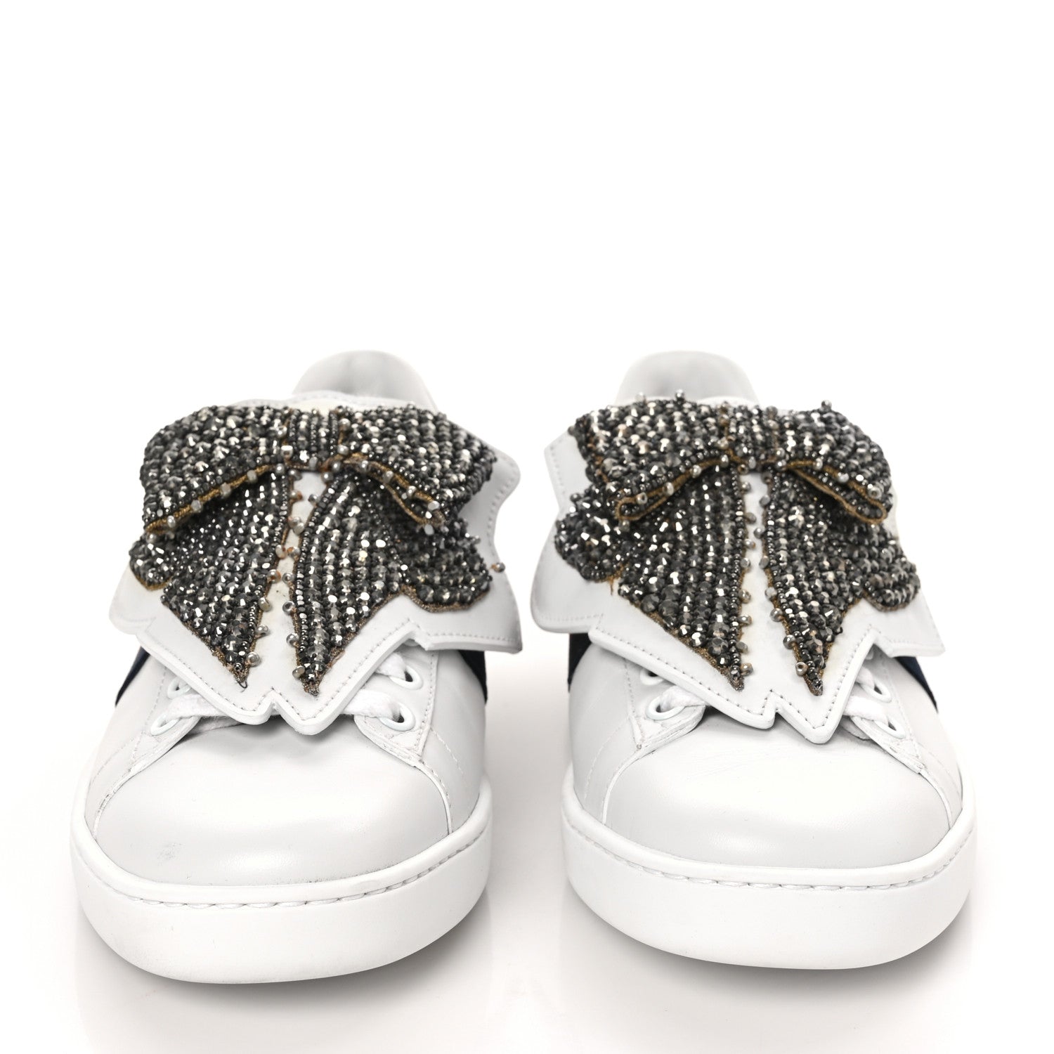 Gucci Calfskin Ayers Web Womens Ace Bow Lace Sneakers 37 White 2 of 8