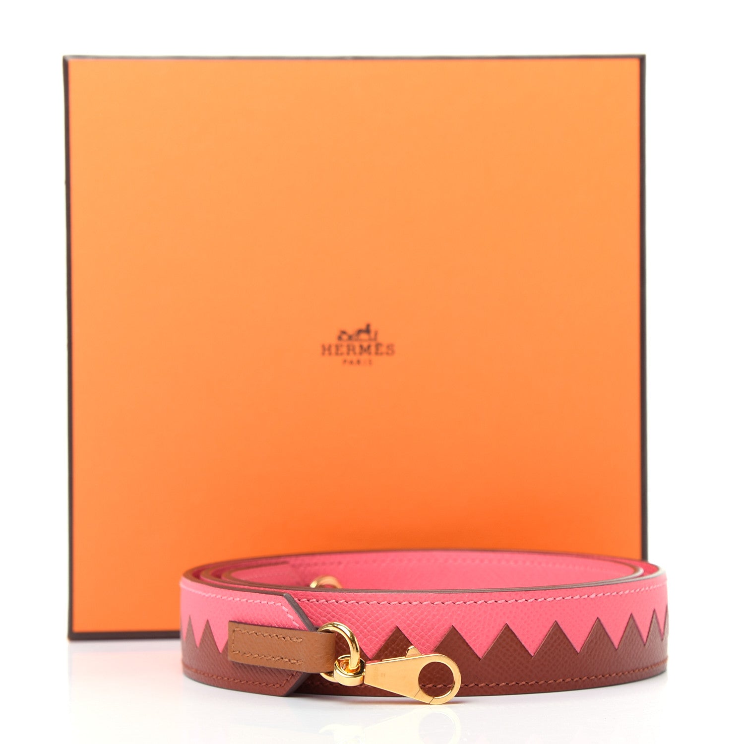 Hermes Epsom 30mm Tressage Au Galop Shoulder Strap Rose Azalee Senne Gold 5 of 5