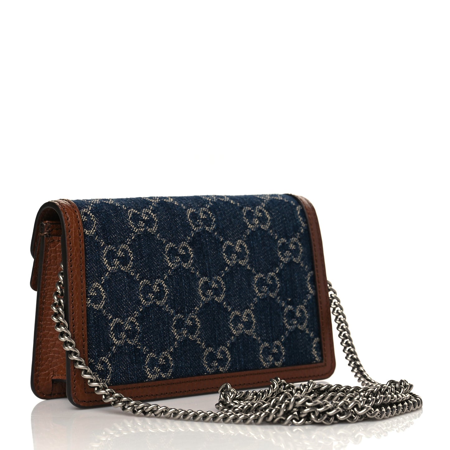 New Denim GG Monogram Dollar Calfskin Enamel Super Mini Dionysus Shoulder Bag Blue Tea Cuir Epilog Electric Blue