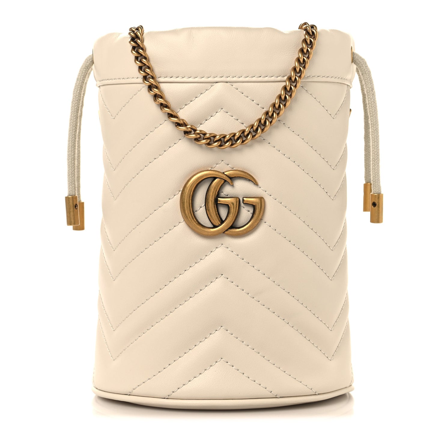 Calfskin Matelasse Mini GG Marmont 2.0 Bucket Bag White