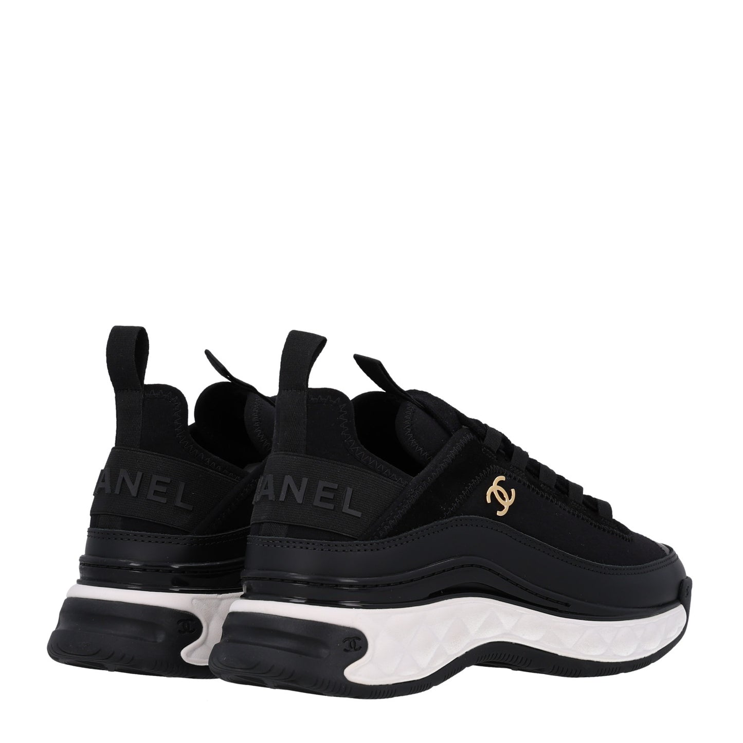 Velvet Calfskin Mixed Fibers CC Sneakers 36.5 Black