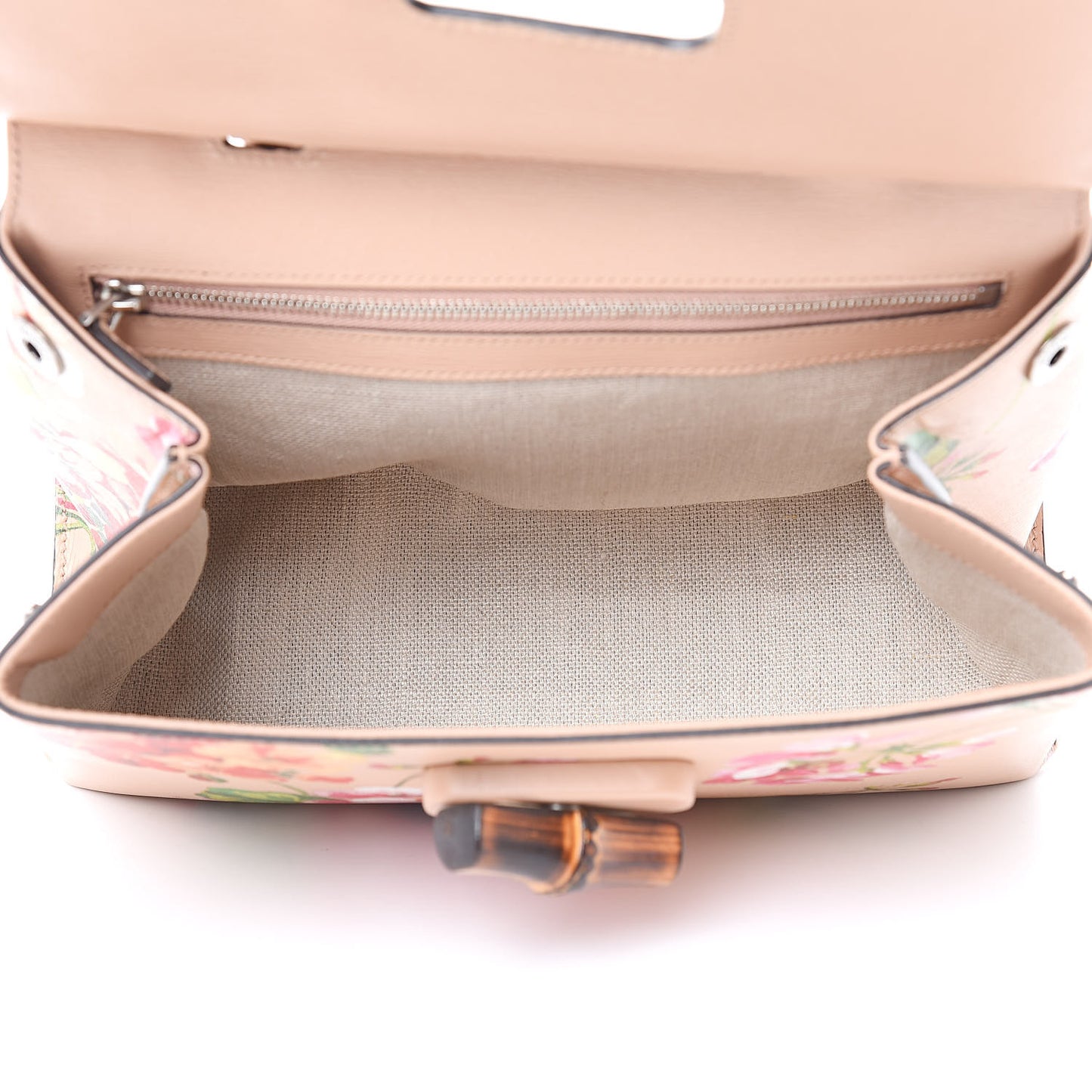 Shangai Calfskin Blooms Print Small Bamboo Daily Top Handle Bag Pink Apricot Multicolor