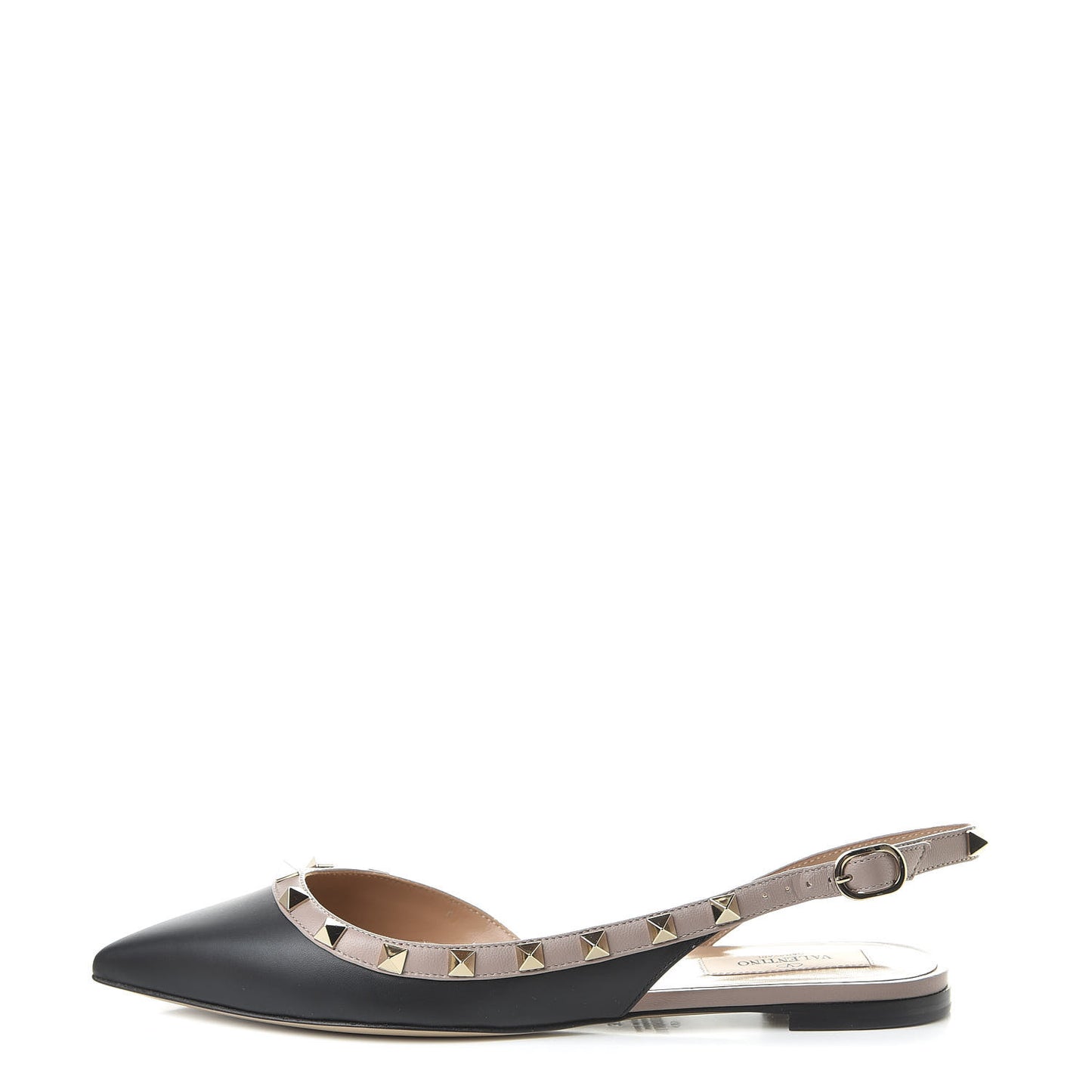 Nappa Rockstud Slingback Flats 37 Black Poudre
