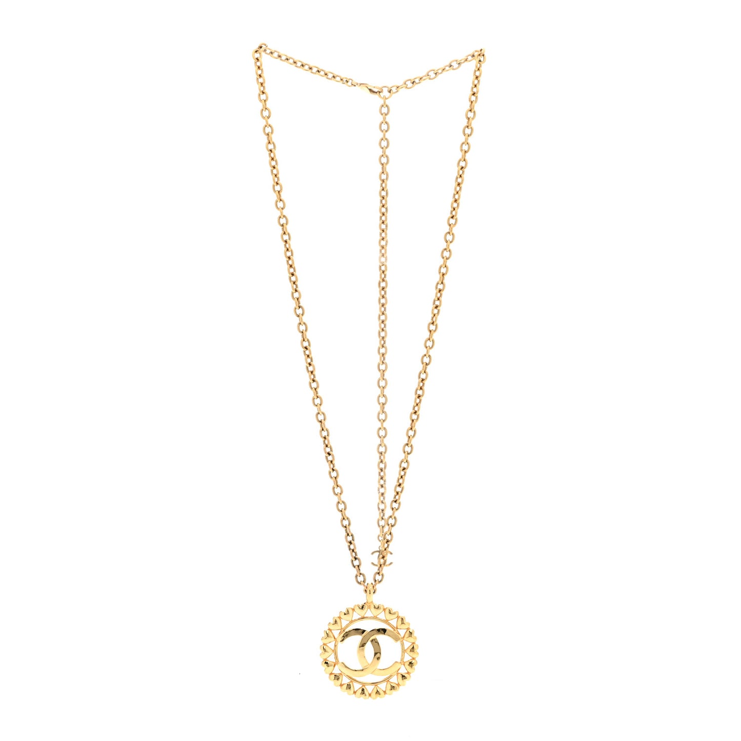 Metal CC Heart Medallion Chain Pendant Necklace Gold
