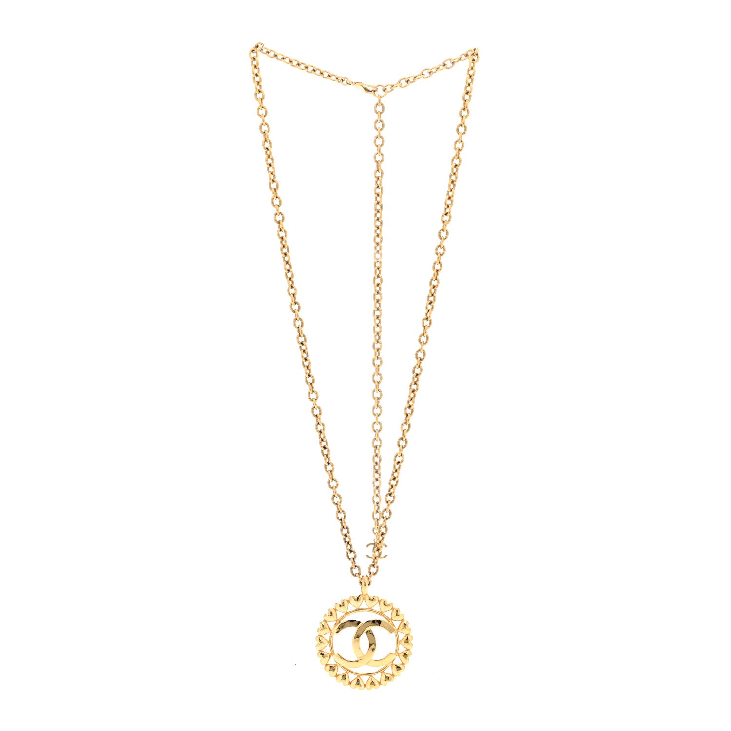 Chanel Metal CC Heart Medallion Chain Pendant Necklace Gold 3 of 6