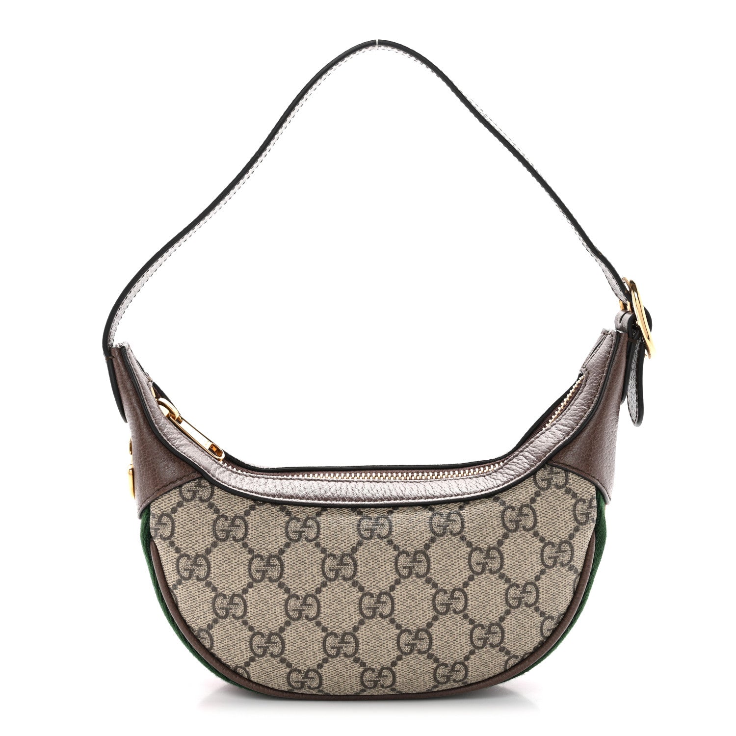 Gucci GG Supreme Monogram Textured Calfskin Web Mini Ophidia Half Moon Hobo Beige Ebony New Acero 1 of 12