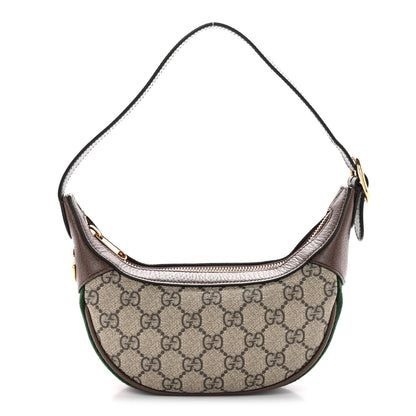Gucci GG Supreme Monogram Textured Calfskin Web Mini Ophidia Half Moon Hobo Beige Ebony New Acero 1 of 12