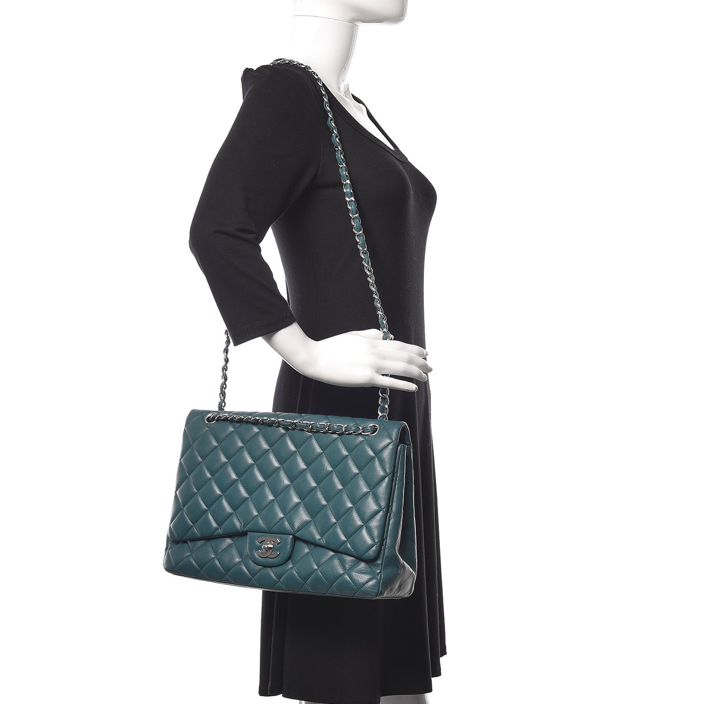 Lambskin Quilted Maxi Single Flap Turquoise