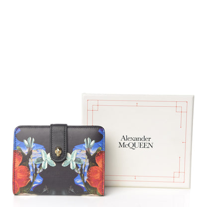 Alexander McQueen Calfskin Floral Print Skull French Wallet Black 8 of 8