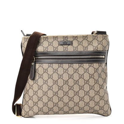Gucci GG Supreme Monogram Selleria Calfskin Small Flat Side Zip Messenger Bag Beige Ebony Cocoa Dark Chocolate 1 of 12