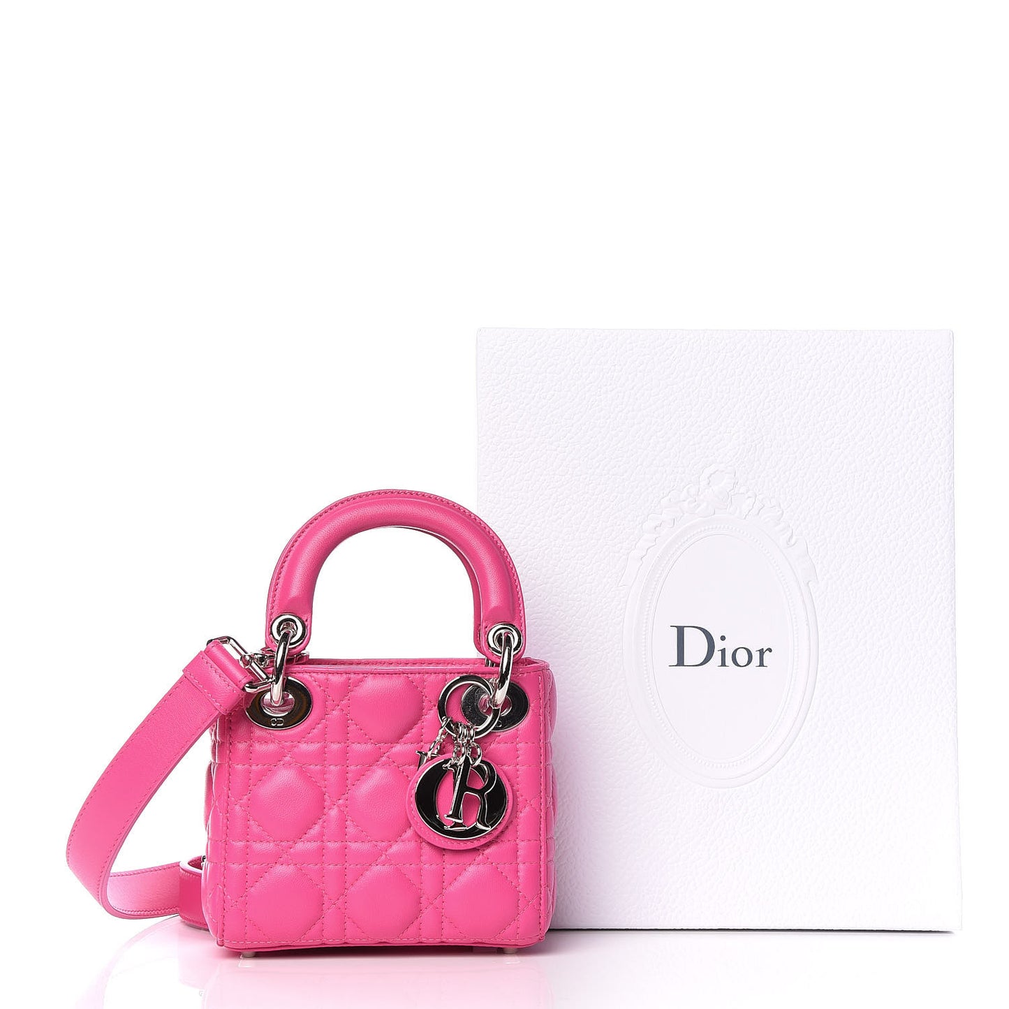 Lambskin Cannage Nano Lady Dior Fuchsia