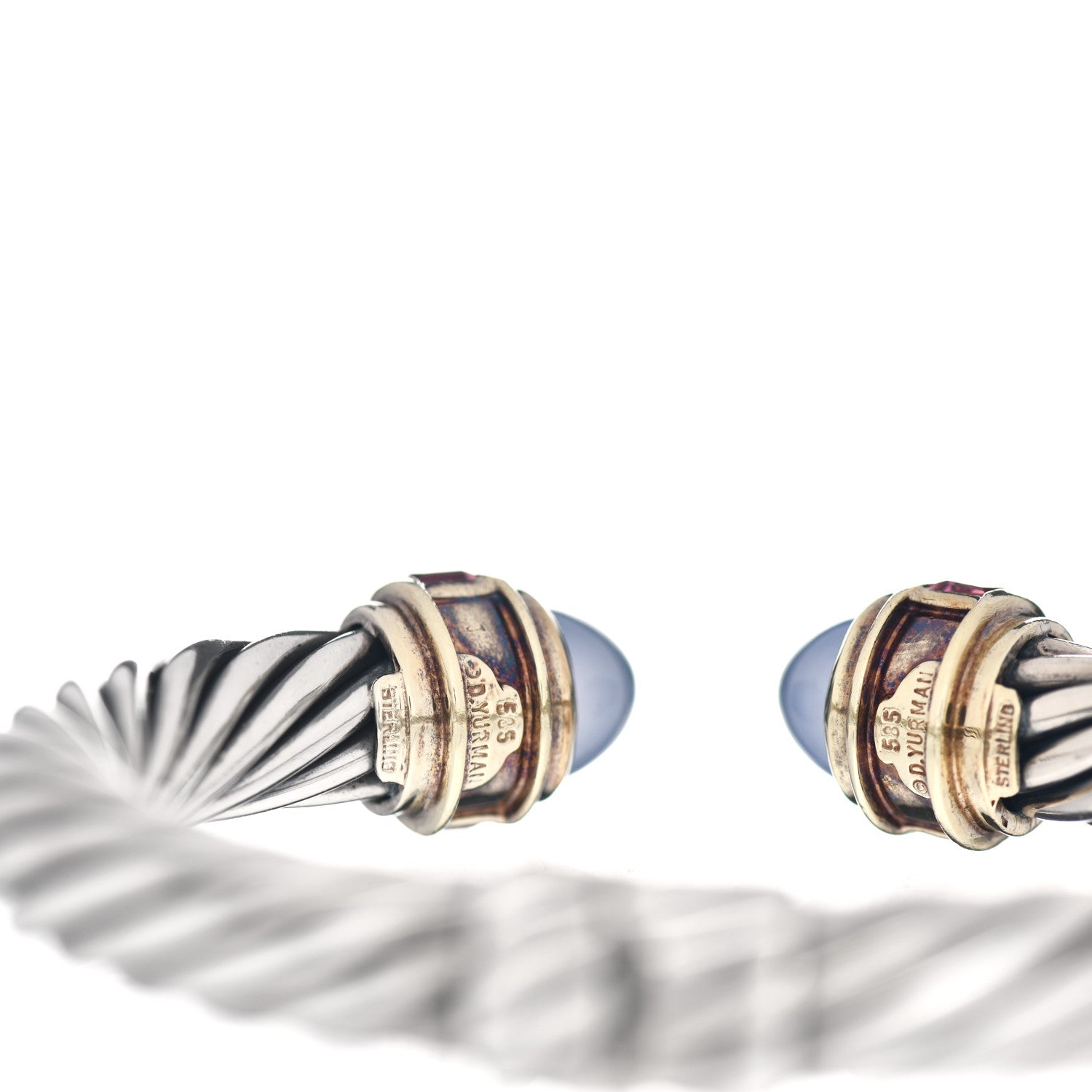 David Yurman Sterling Silver 14K Yellow Gold Chalcedony Pink Tourmaline 10mm Cable Classics Bracelet 4 of 4