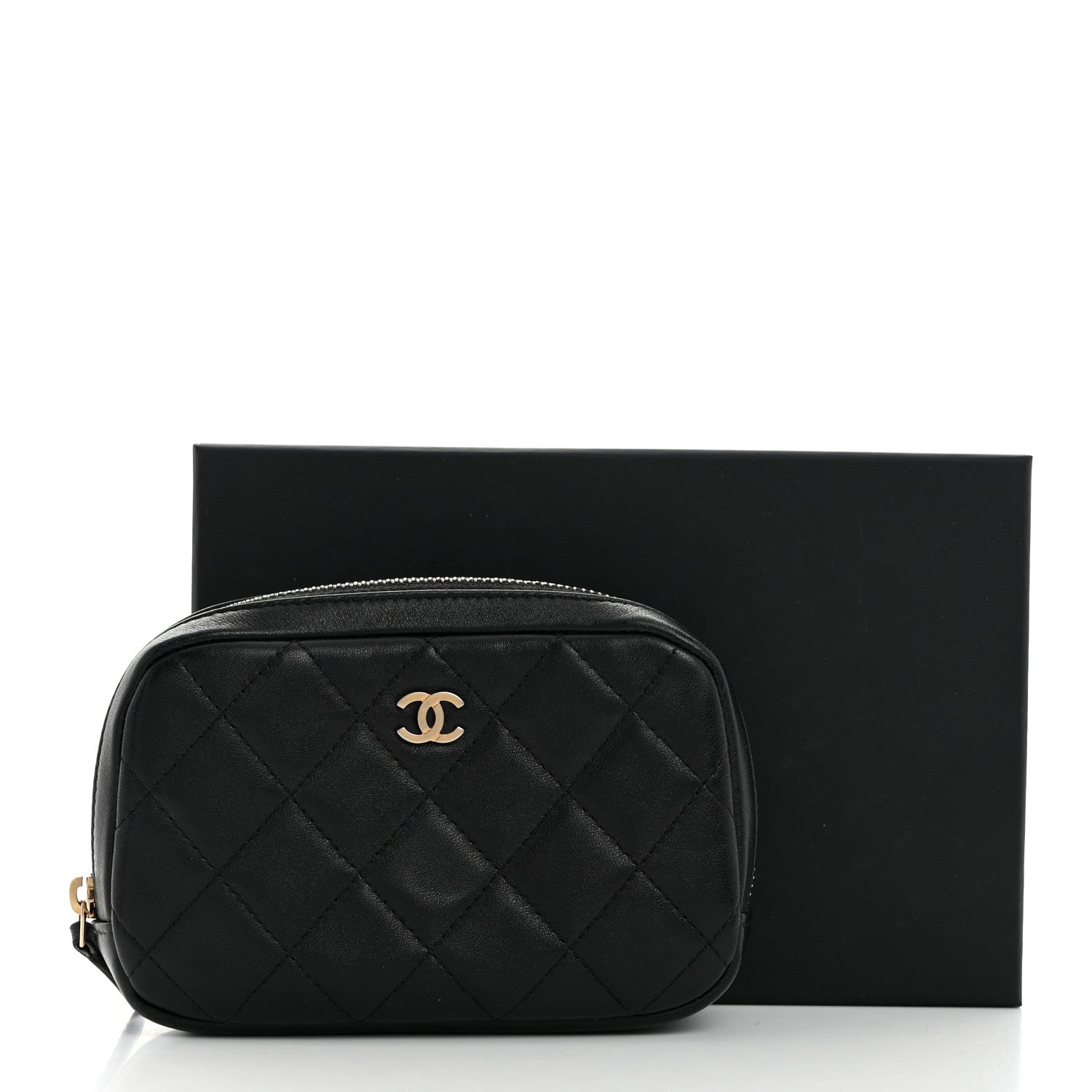 Chanel Lambskin Quilted Small Curvy Pouch Cosmetic Case Black 8 of 8