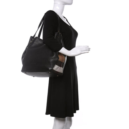 Burberry Grainy Calfskin House Check Medium Maidstone Black 2 of 11