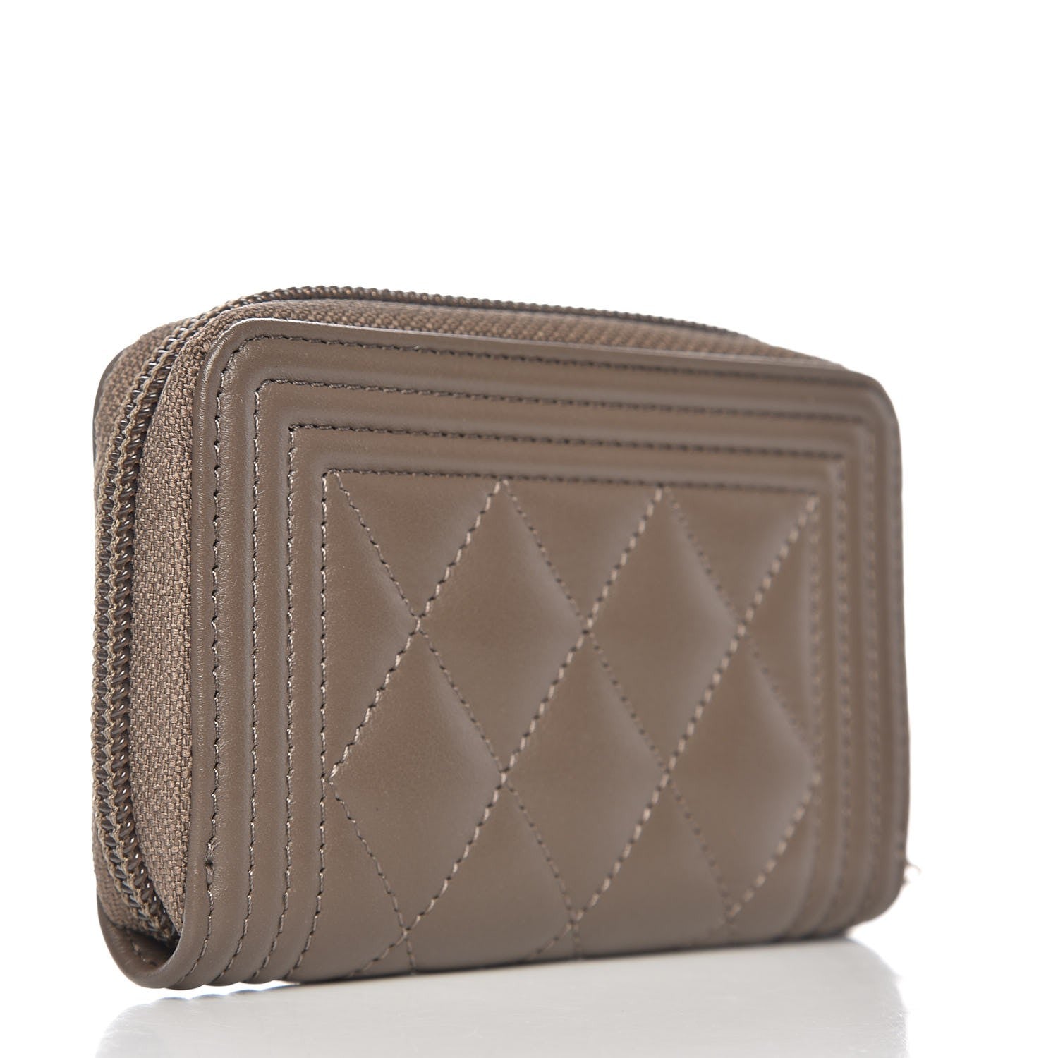 Chanel Calfskin Quilted Boy Zip Around Coin Purse Wallet Khaki 10 of 16