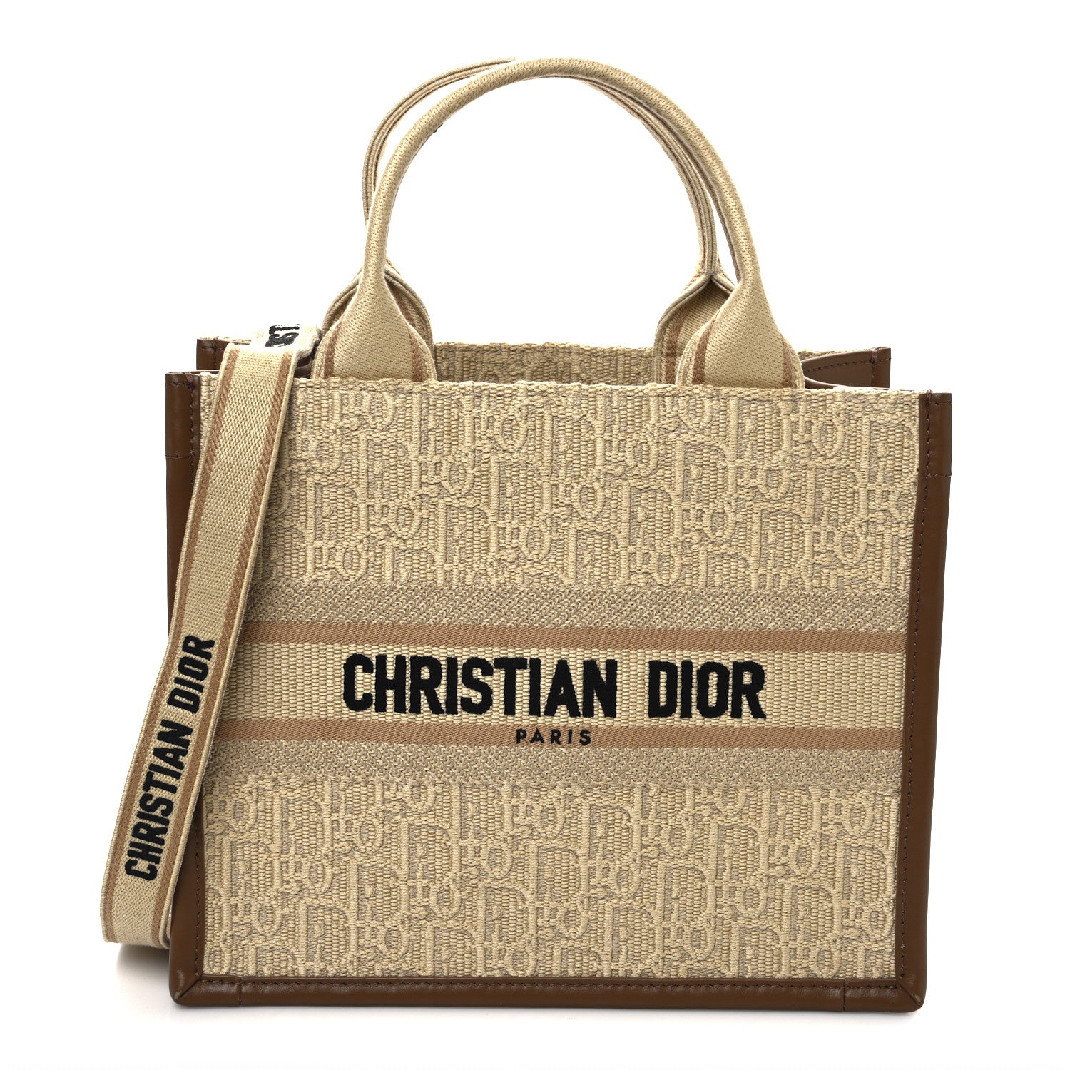 Christian Dior Raffia Calfskin Oblique Embroidered Small Book Tote Beige Camel 1 of 13
