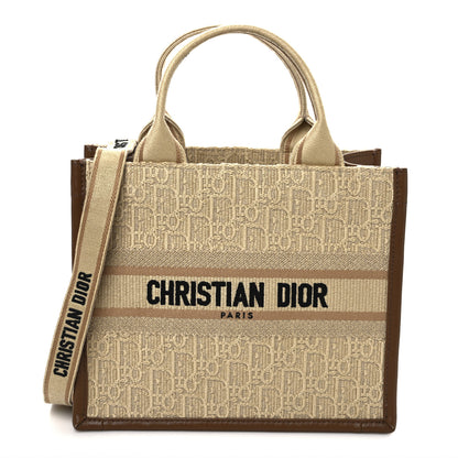 Christian Dior Raffia Calfskin Oblique Embroidered Small Book Tote Beige Camel 1 of 13