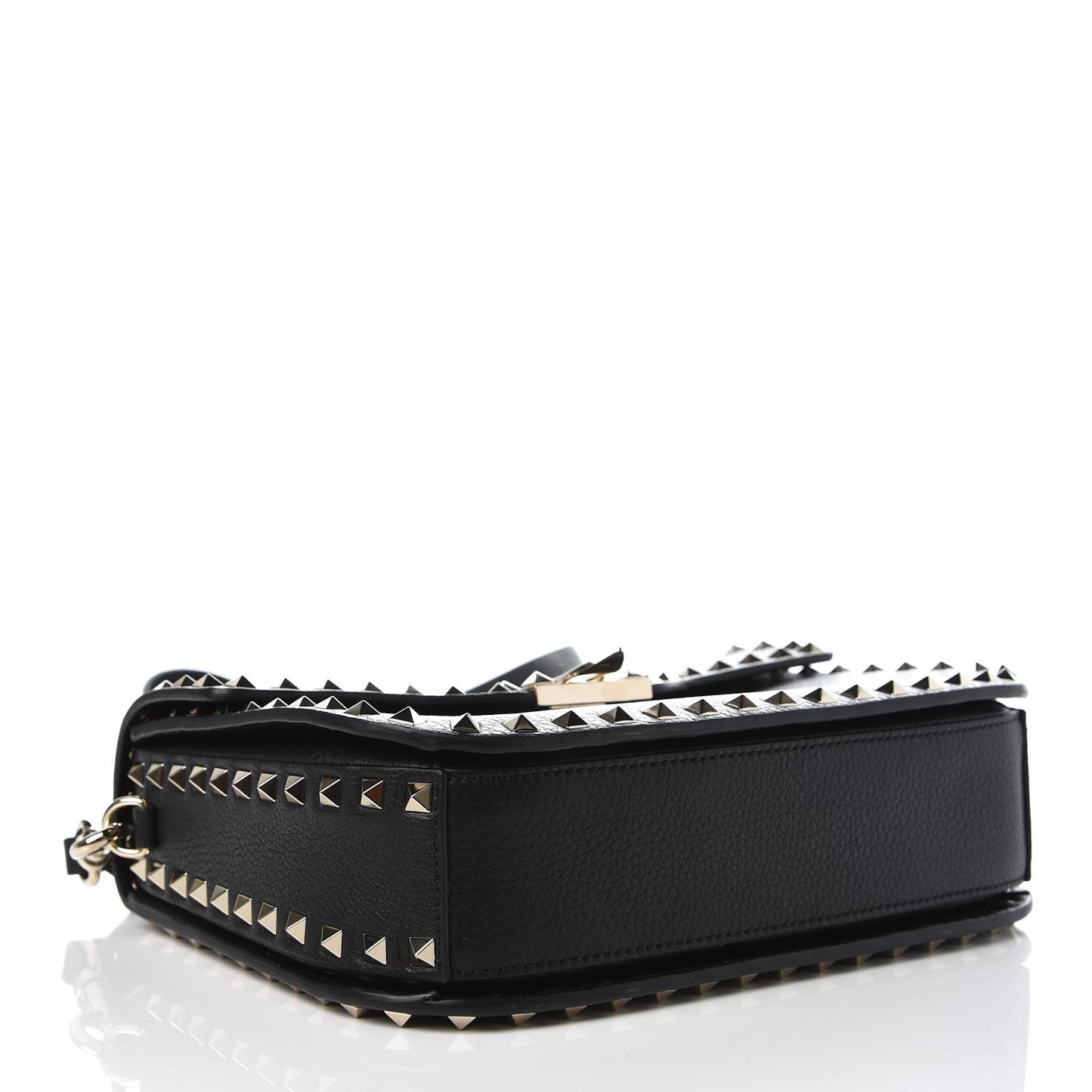 Pebbled Calfskin Medium Rockstud Flap Saddle Bag Black