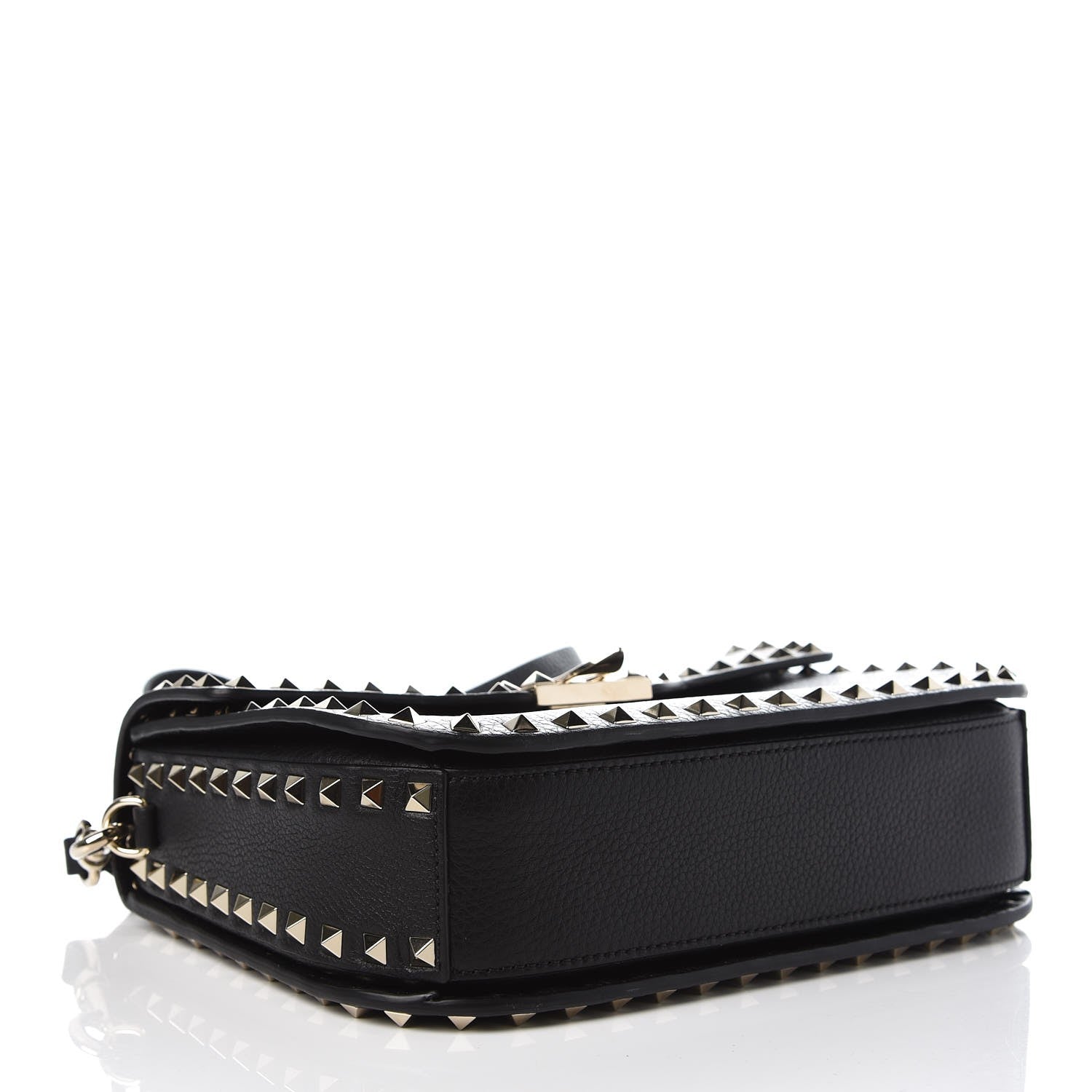 Valentino Garavani Pebbled Calfskin Medium Rockstud Flap Saddle Bag Black 4 of 7