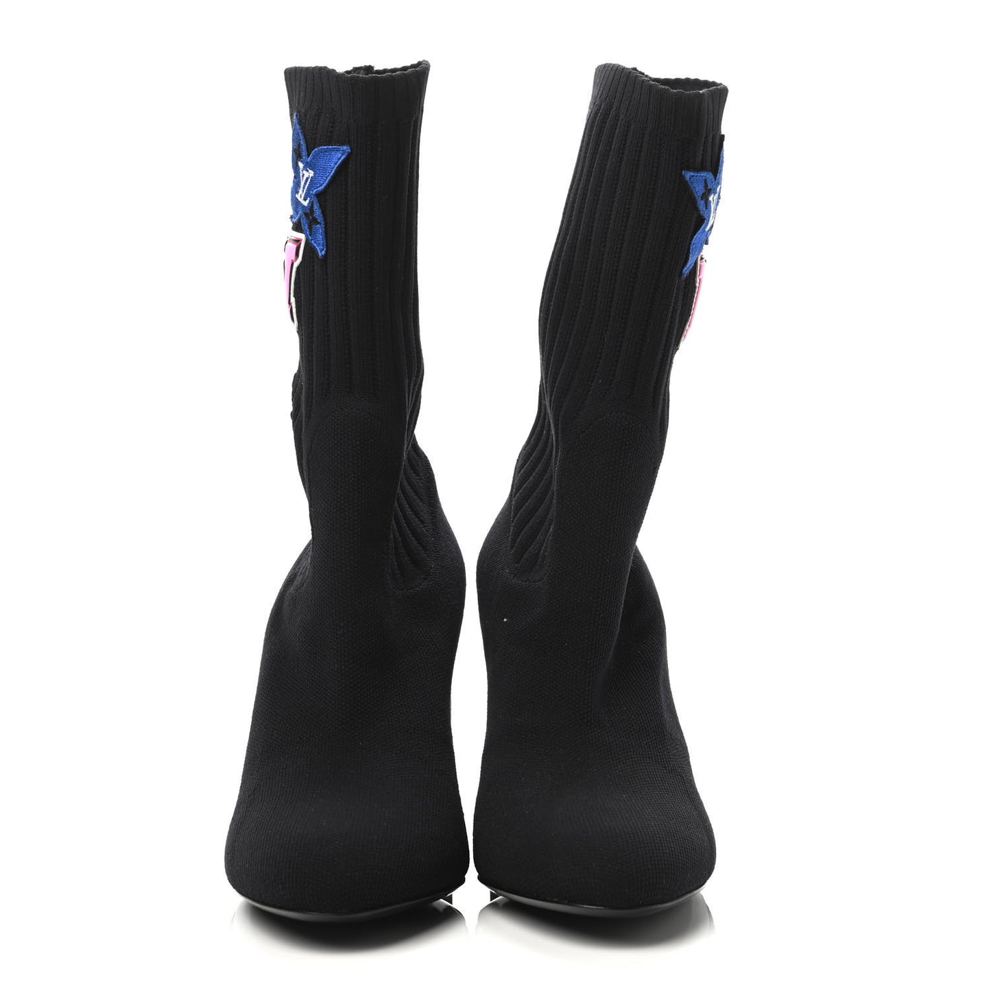 Stretch Fabric LV Black Heart Sock Ankle Boots 37.5 Black