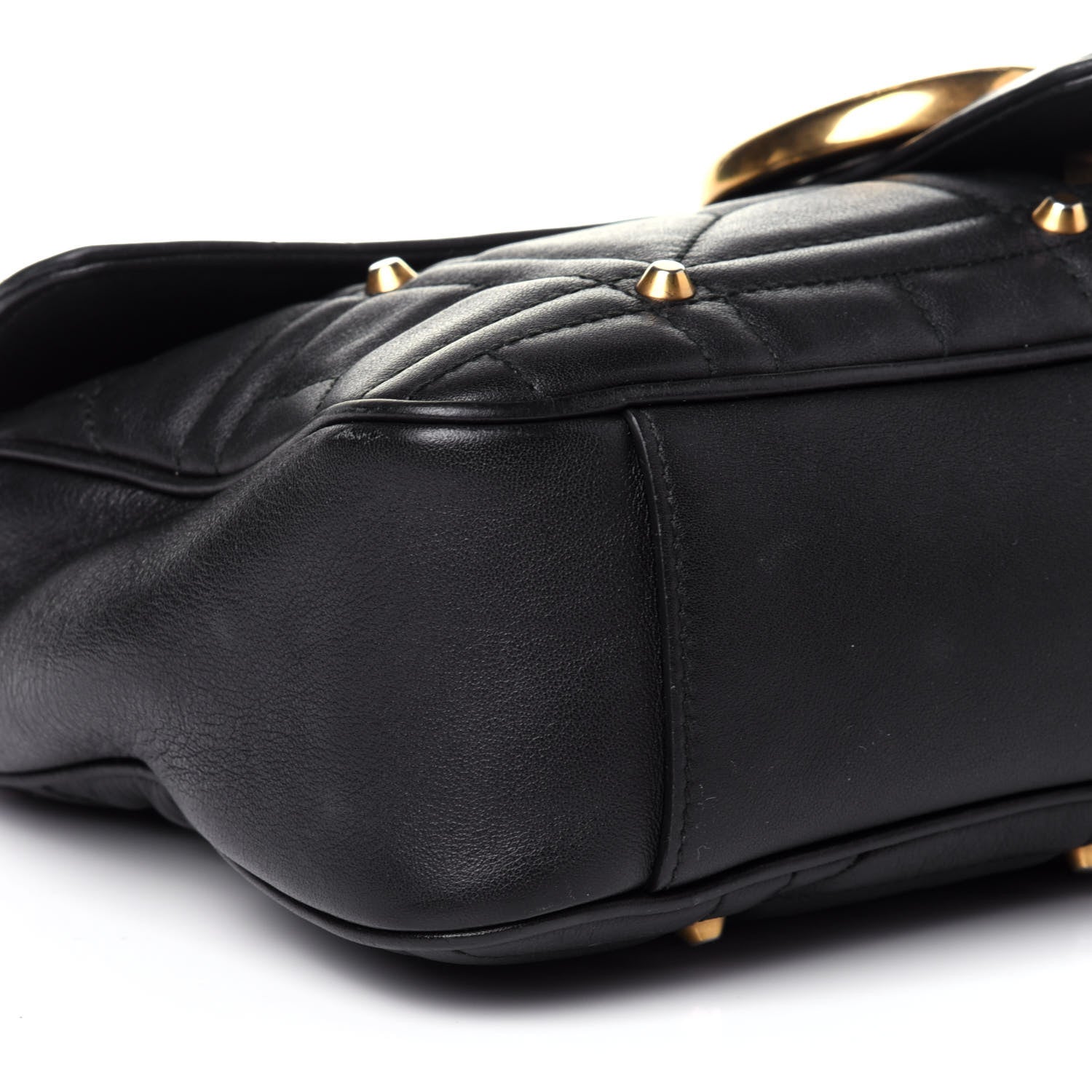 Gucci Calfskin Matelasse Studded Medium GG Marmont Shoulder Bag Black 8 of 12