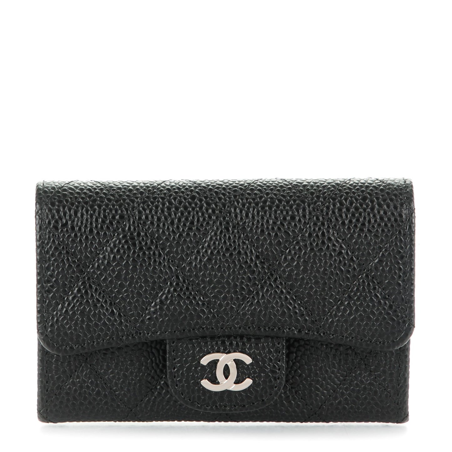 Caviar Quilted Flap Card Holder Black