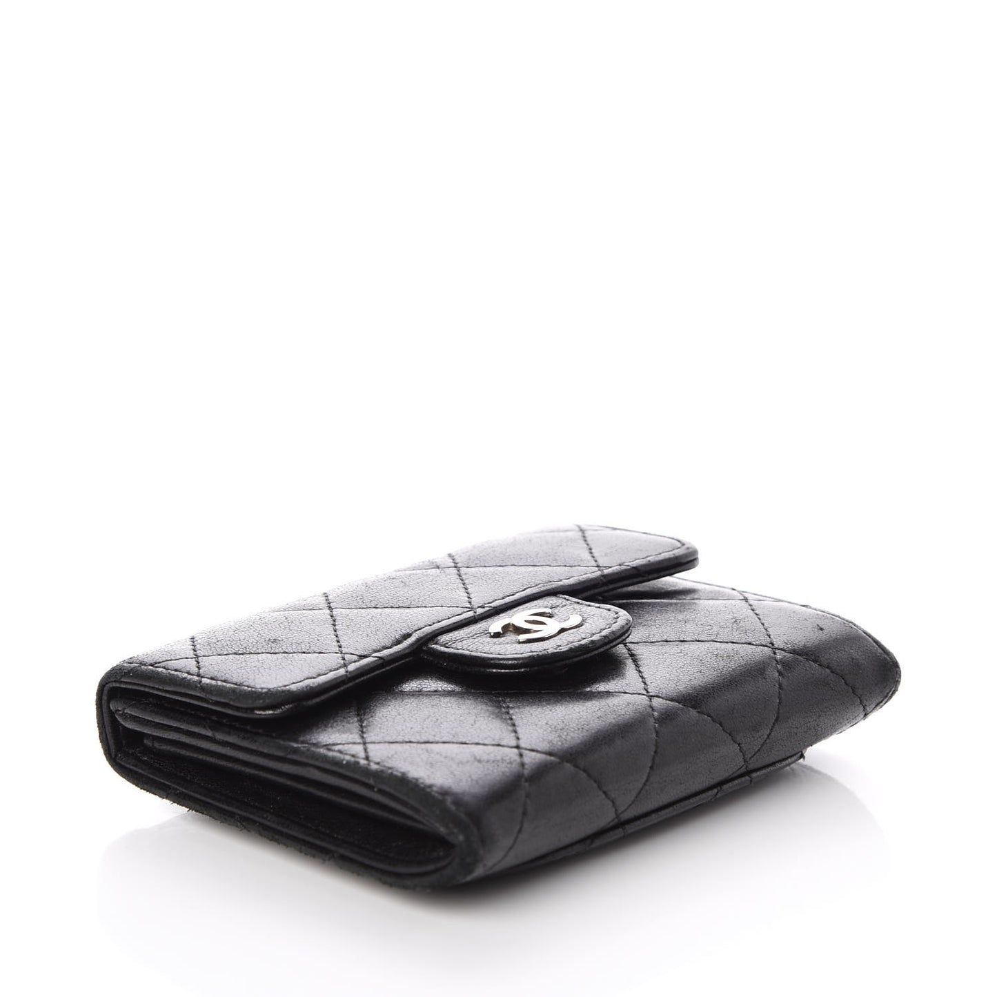 Lambskin Quilted Flap Card Holder Wallet Black
