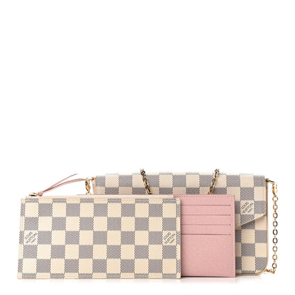 Louis Vuitton Damier Azur Pochette Felicie Chain Wallet Rose Ballerine 1 of 10