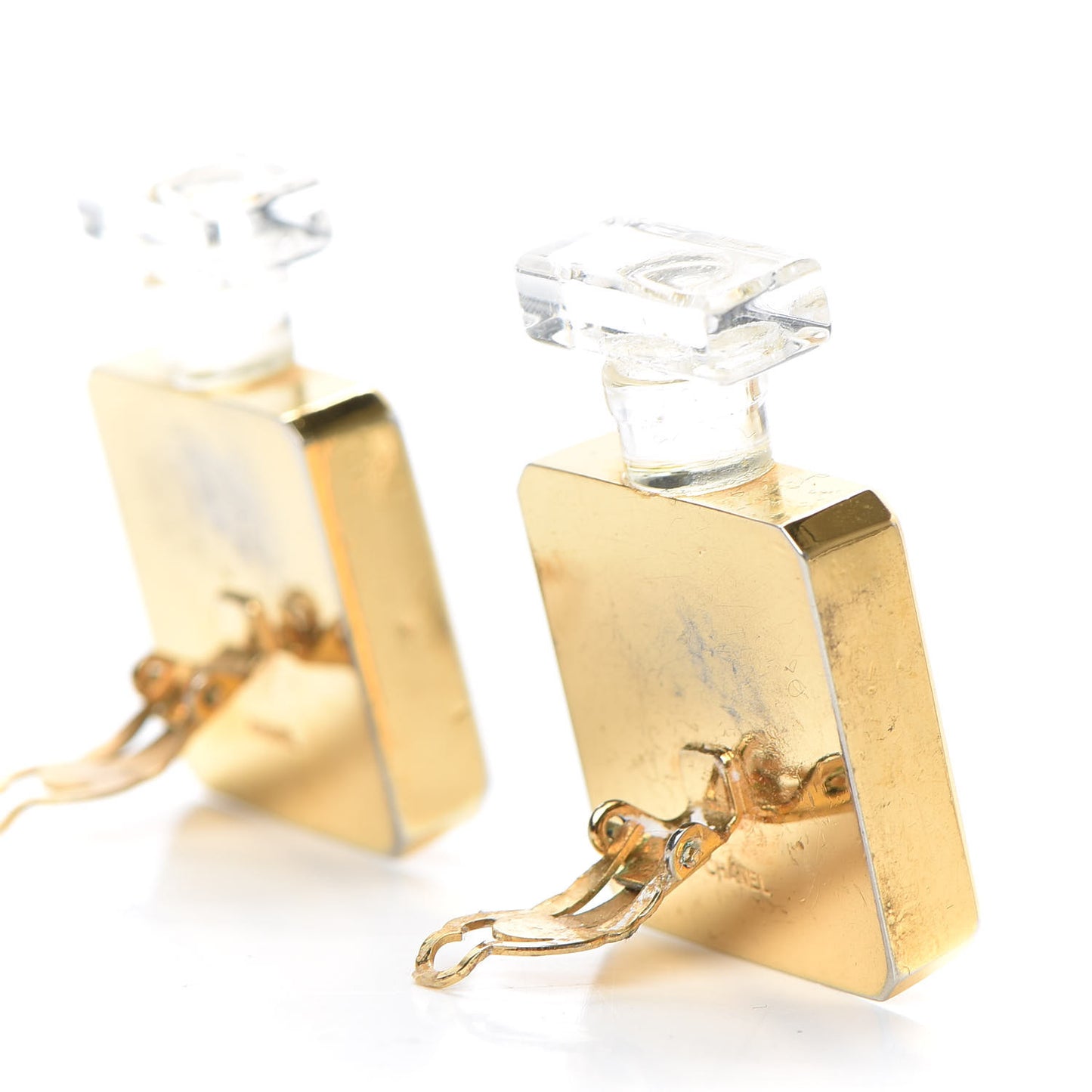 Coco Perfume Bottle Clip on Earrings Gold