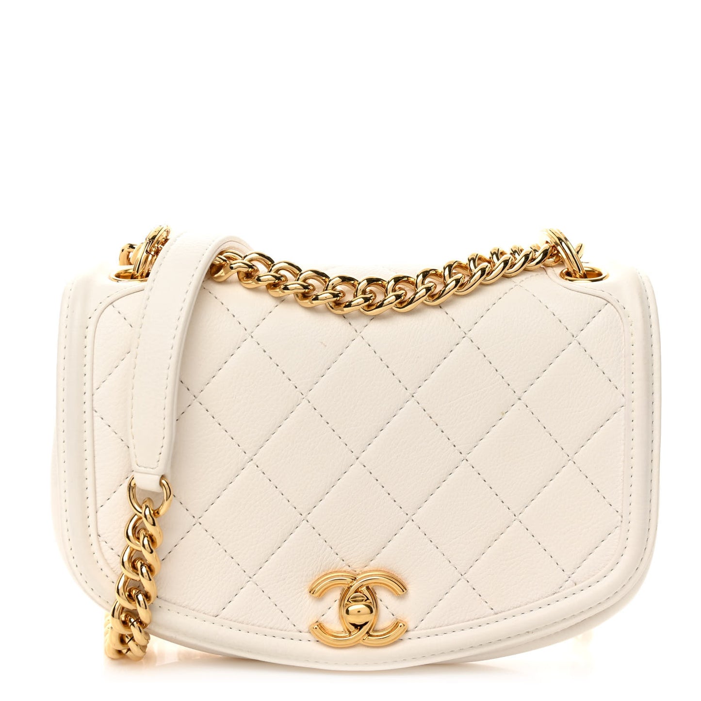 Calfskin Quilted Small Underline Flap White