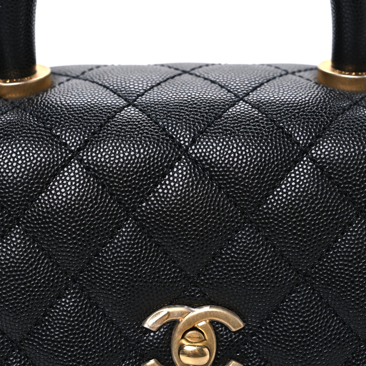 Caviar Quilted Mini Coco Chain Handle Flap Black