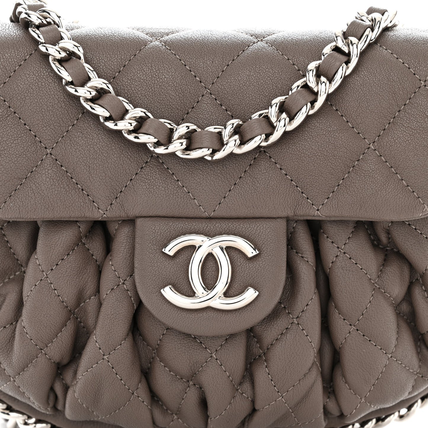 Washed Lambskin Quilted Mini Chain Around Flap Taupe